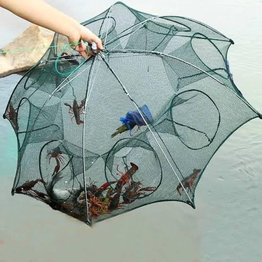  Foldable Umbrella Fishing Trap Net – Multi-Entry Automatic Catch Cage for Fish, Crab, Lobster